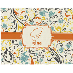Swirly Floral Woven Fabric Placemat - Twill w/ Name and Initial