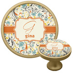 Swirly Floral Cabinet Knob - Gold (Personalized)