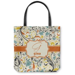 Swirly Floral Canvas Tote Bag - Small - 13"x13" (Personalized)