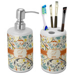 Swirly Floral Ceramic Bathroom Accessories Set (Personalized)