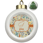 Swirly Floral Ceramic Ball Ornament - Christmas Tree (Personalized)