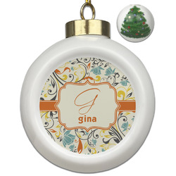 Swirly Floral Ceramic Ball Ornament - Christmas Tree (Personalized)