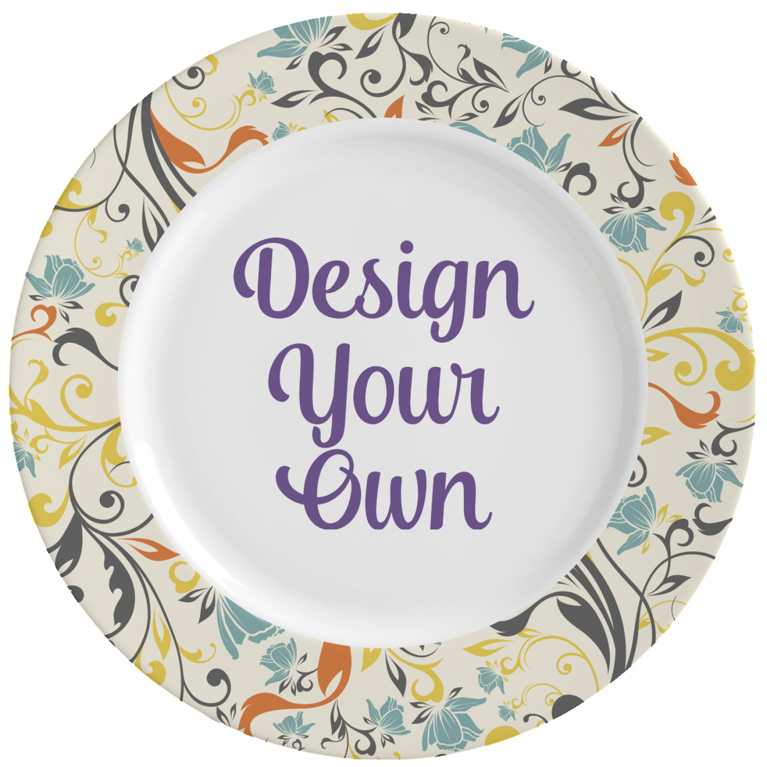 Swirly Floral Ceramic Dinner Plates (Set of 4) (Personalized