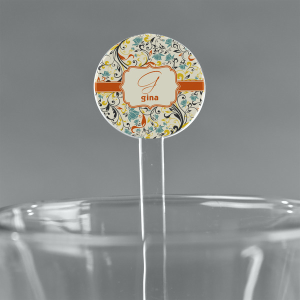 Custom Swirly Floral 7" Round Plastic Stir Sticks - Clear (Personalized)