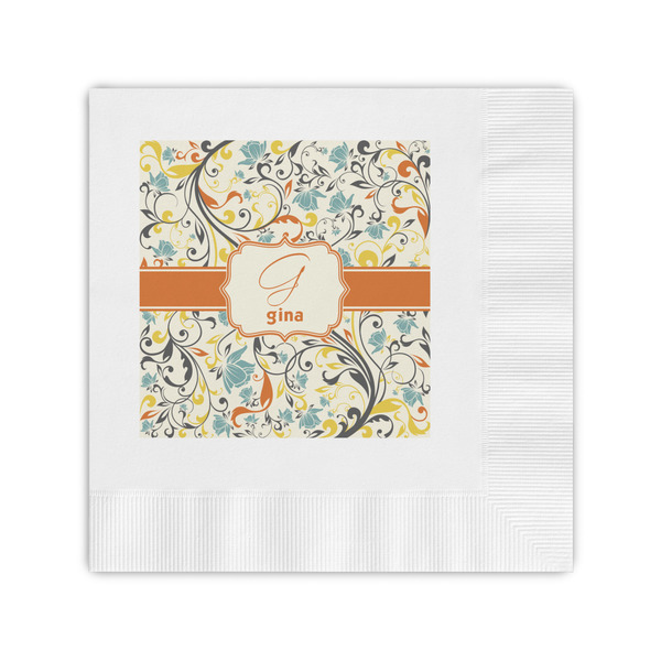 Custom Swirly Floral Coined Cocktail Napkins (Personalized)