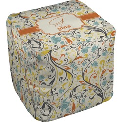 Swirly Floral Cube Pouf Ottoman - 13" (Personalized)