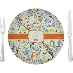 Swirly Floral 10" Glass Lunch / Dinner Plates - Single or Set (Personalized)