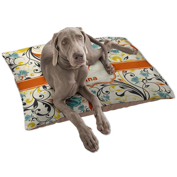 Custom Swirly Floral Dog Bed - Large w/ Name and Initial