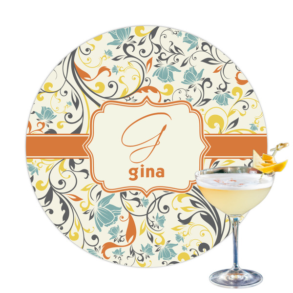 Custom Swirly Floral Printed Drink Topper - 3.25" (Personalized)