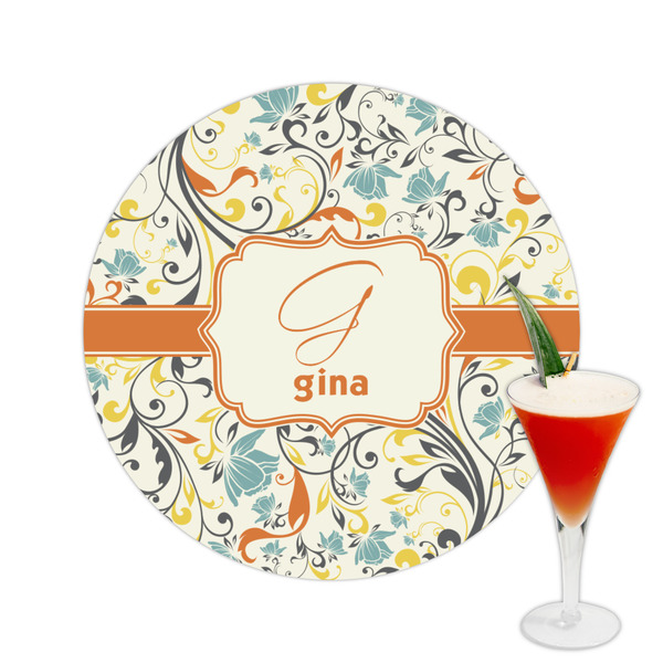 Custom Swirly Floral Printed Drink Topper -  2.5" (Personalized)