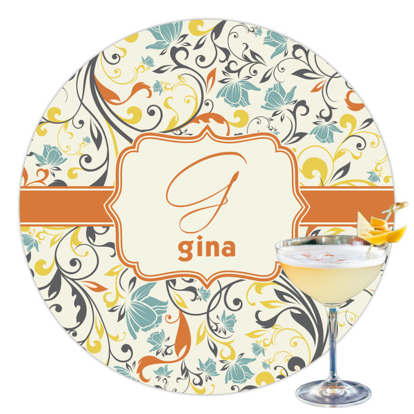 Custom Swirly Floral Printed Drink Topper - 3.5" (Personalized)