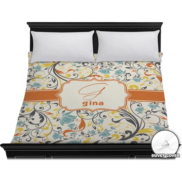 Custom Swirly Floral Duvet Cover - King (Personalized)