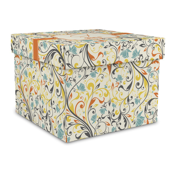 Custom Swirly Floral Gift Box with Lid - Canvas Wrapped - Large (Personalized)