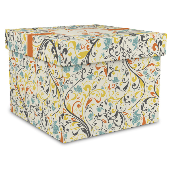 Custom Swirly Floral Gift Box with Lid - Canvas Wrapped - X-Large (Personalized)