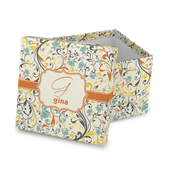 Custom Swirly Floral Gift Box with Lid - Canvas Wrapped (Personalized)