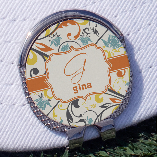 Custom Swirly Floral Golf Ball Marker - Hat Clip