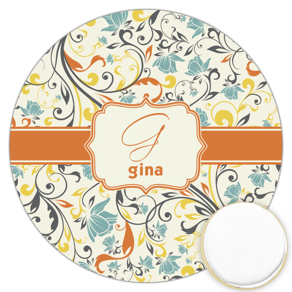 Custom Swirly Floral Printed Cookie Topper - 3.25" (Personalized)