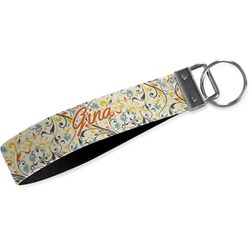 Swirly Floral Wristlet Webbing Keychain Fob (Personalized)