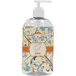 Swirly Floral Plastic Soap / Lotion Dispenser (16 oz - Large - White) (Personalized)