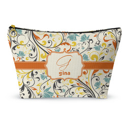 Swirly Floral Makeup Bag - Large - 12.5"x7" (Personalized)