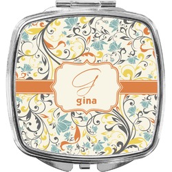 Swirly Floral Compact Makeup Mirror (Personalized)