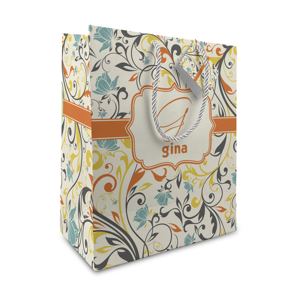 Custom Swirly Floral Medium Gift Bag (Personalized)