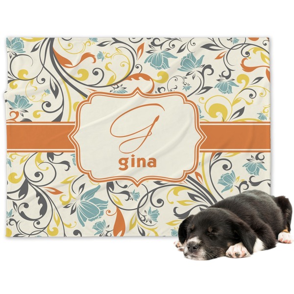 Custom Swirly Floral Dog Blanket - Large (Personalized)