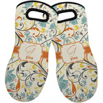 Swirly Floral Neoprene Oven Mitts - Set of 2 w/ Name and Initial