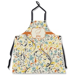 Swirly Floral Apron Without Pockets w/ Name and Initial