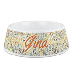 Swirly Floral Plastic Dog Bowl - Medium (Personalized)