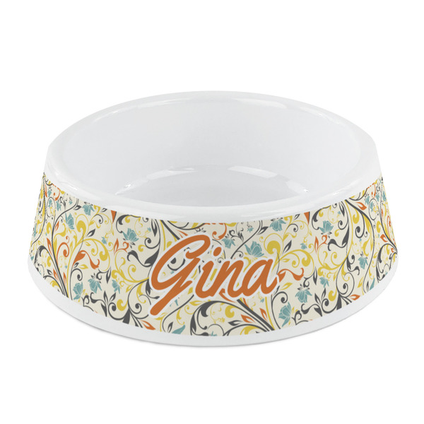 Custom Swirly Floral Plastic Dog Bowl - Small (Personalized)