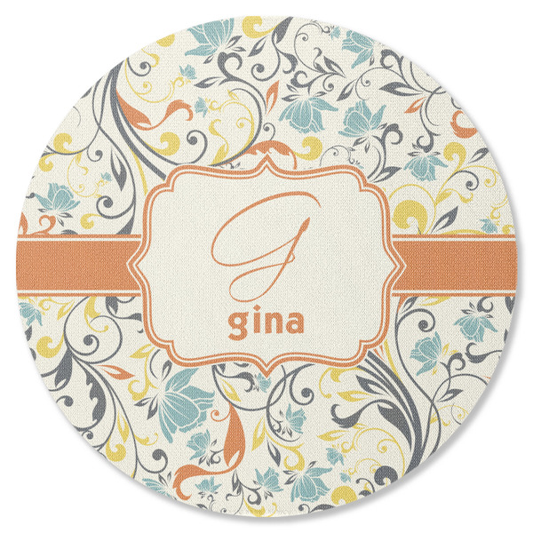 Custom Swirly Floral Round Rubber Backed Coaster (Personalized)