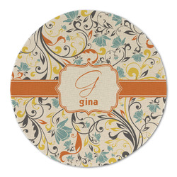 Swirly Floral Round Linen Placemat (Personalized)