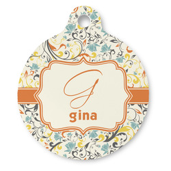 Swirly Floral Round Pet ID Tag - Large (Personalized)