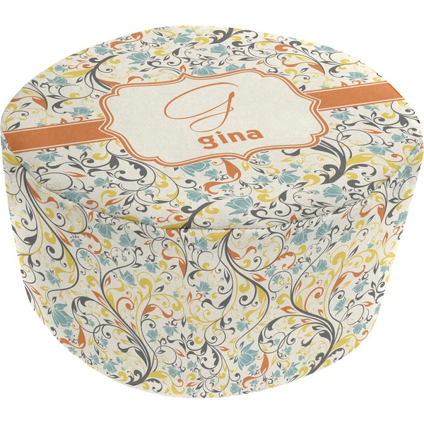 Custom Swirly Floral Round Pouf Ottoman (Personalized)