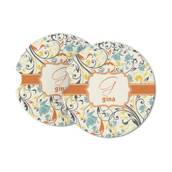 Swirly Floral Sandstone Car Coasters - Set of 2 (Personalized)