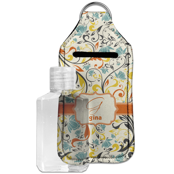 Custom Swirly Floral Hand Sanitizer & Keychain Holder - Large (Personalized)