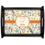 Swirly Floral Black Wooden Tray - Large (Personalized)