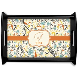 Swirly Floral Black Wooden Tray - Small (Personalized)