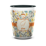 Swirly Floral Ceramic Shot Glass - 1.5 oz - Two Tone - Set of 4 (Personalized)