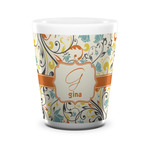 Swirly Floral Ceramic Shot Glass - 1.5 oz - White - Set of 4 (Personalized)