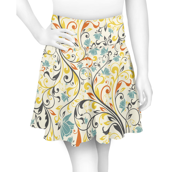 Custom Swirly Floral Skater Skirt - X Small