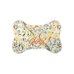 Swirly Floral Bone Shaped Dog Food Mat (Small) (Personalized)