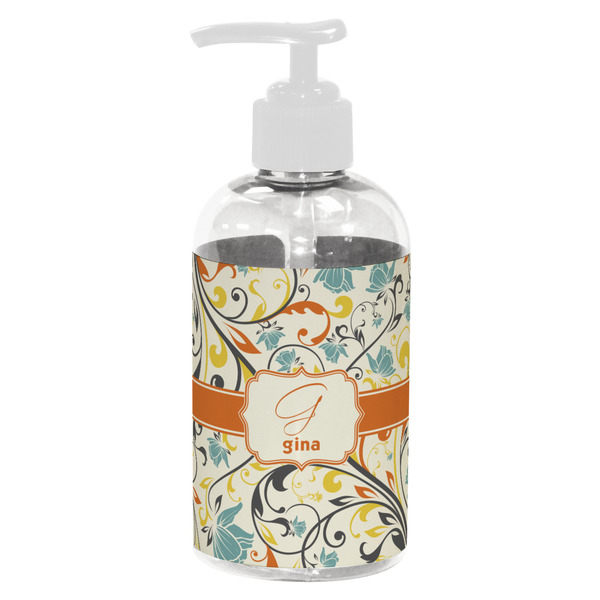 Custom Swirly Floral Plastic Soap / Lotion Dispenser (8 oz - Small - White) (Personalized)