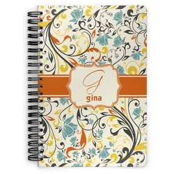 Swirly Floral Spiral Notebook - 7x10 w/ Name and Initial