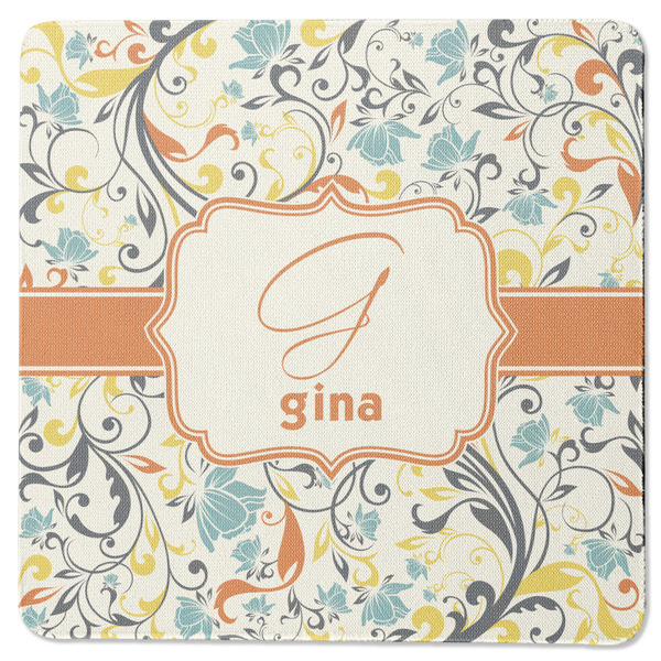 Custom Swirly Floral Square Rubber Backed Coaster (Personalized)