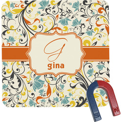 Swirly Floral Square Fridge Magnet (Personalized)