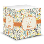 Swirly Floral Sticky Note Cube w/ Name and Initial