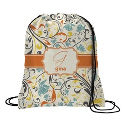 Swirly Floral Drawstring Backpack - Medium (Personalized)