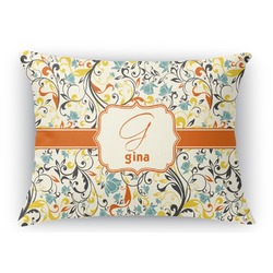 Swirly Floral Rectangular Throw Pillow Case (Personalized)